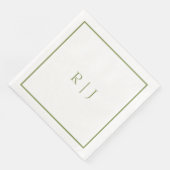Serviette En Papier Initiales de monogramme Nom Vert mousse Tendance M (Coin)
