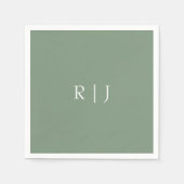Serviette En Papier Initiales de monogramme vert Sage Mariage Fiançail (Devant)