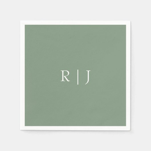 Serviette En Papier Initiales de monogramme vert Sage Mariage Fiançail (Devant)