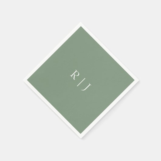 Serviette En Papier Initiales de monogramme vert Sage Mariage Fiançail (Coin)