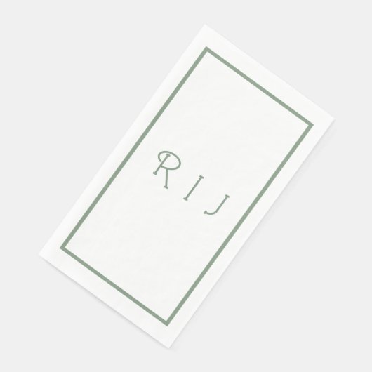 Serviette En Papier Initiales de monogramme vert Sage Mariage Fiançail (Coin)