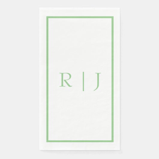 Serviette En Papier Initiales de monogramme Vert sauge Blanc Mariage s (Devant)