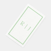 Serviette En Papier Initiales de monogramme Vert sauge Blanc Mariage s (Coin)