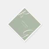 Serviette En Papier Initiales de monogramme vert sauge pour mariage (Coin)