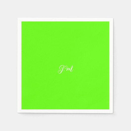 Serviette En Papier Initiales de nom de couleur verte néon fluorescent (Devant)