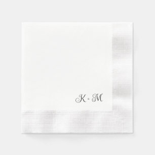 Serviette En Papier Initiales de script contemporaines B/W Mariage rep