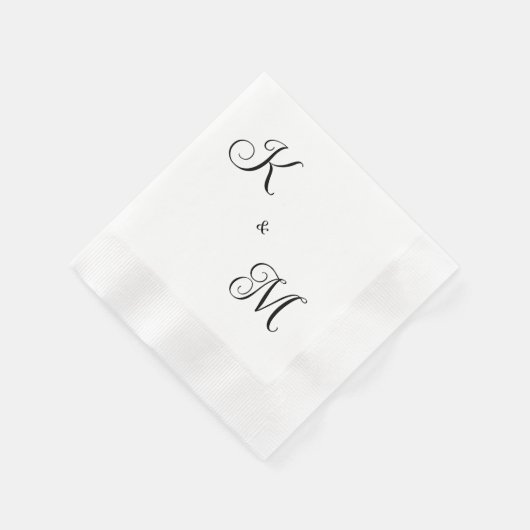 Serviette En Papier Initiales de script élégantes Mariage blanc (Coin)