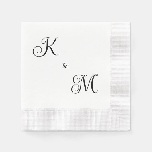 Serviette En Papier Initiales de script élégantes Mariage blanc (Devant)
