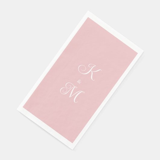 Serviette En Papier Initiales de script élégantes Mariage rose (Coin)