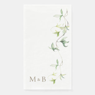 Serviette En Papier Initiales d'or Foliage Blanc Mariage élégant