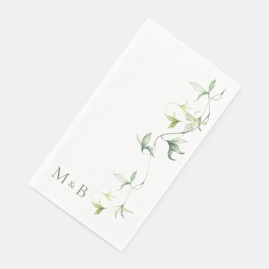 Serviette En Papier Initiales d'or Foliage Blanc Mariage élégant (Coin)