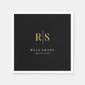 Serviette En Papier Initiales d'or, nom, profession, noir (Devant)