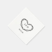 Serviette En Papier Initiales du couple Monogramme Date Main Drawn Hea (Coin)