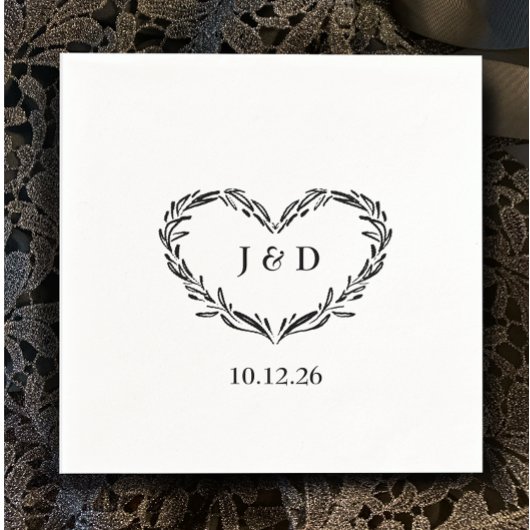 Serviette En Papier Initiales du couple Monogramme Date Main Drawn Hea