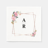 Serviette En Papier Initiales du Mariage de cadre géométrique rose Flo (Devant)
