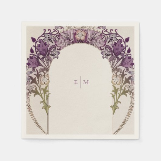 Serviette En Papier Initiales du monogramme mauve Art Nouveau Tableau  (Devant)