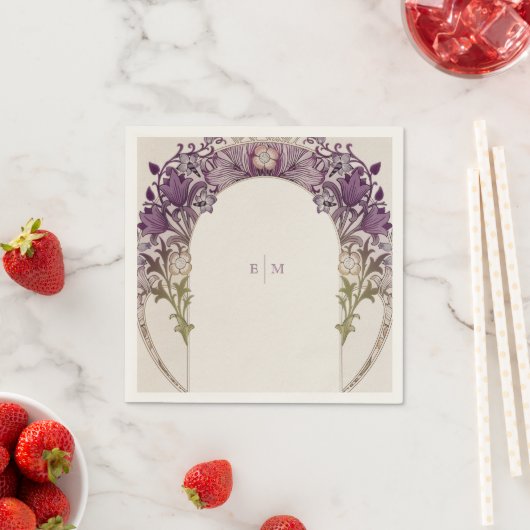 Serviette En Papier Initiales du monogramme mauve Art Nouveau Tableau  (En situation)