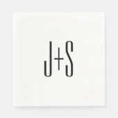 Serviette En Papier Initiales élégantes de couples modernes | Blanc et (Devant)