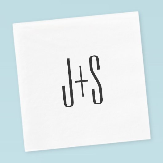 Serviette En Papier Initiales élégantes de couples modernes | Blanc et