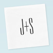 Serviette En Papier Initiales élégantes de couples modernes | Blanc et