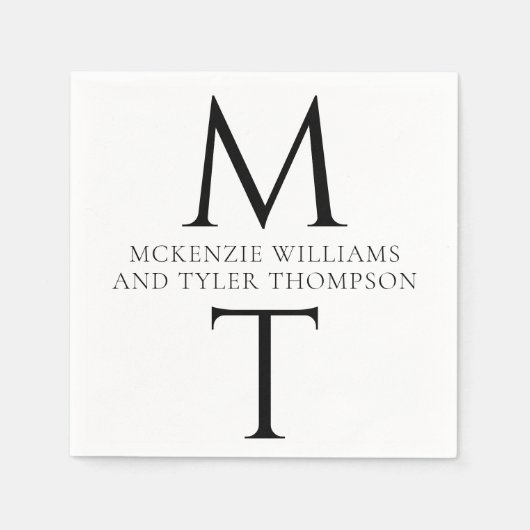 Serviette En Papier Initiales en noir monogramme moderne (Devant)