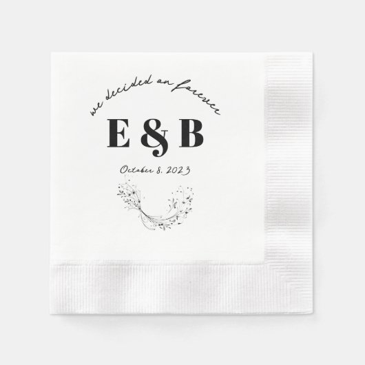 Serviette En Papier Initiales et date du Mariage floral (Devant)