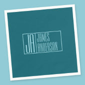Serviette En Papier Initiales et nom modernes | Turquoise foncé et ble