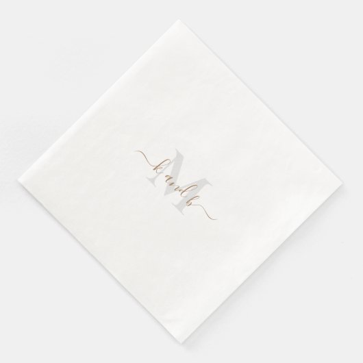 Serviette En Papier Initiales Gold & Grey Dîner en papier Script (Coin)