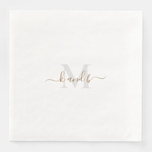 Serviette En Papier Initiales Gold & Grey Dîner en papier Script