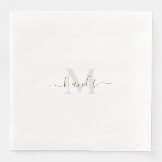Serviette En Papier Initiales Gold & Grey Dîner en papier Script (Devant)
