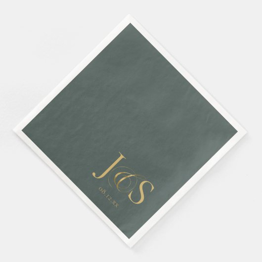 Serviette En Papier Initiales Mariage Elegance Simple ID1022 vert (Coin)