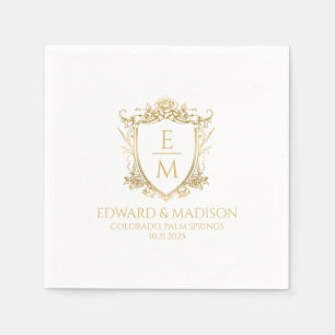 Serviette En Papier Initiales Mariage or & Mariage Floral Crest