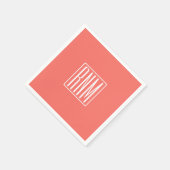 Serviette En Papier Initiales Monogramme | Blanc Sur Corail (Coin)
