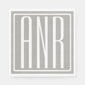 Serviette En Papier Initiales Monogramme | Blanc Sur Gris Clair (Devant)