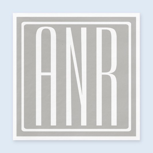 Serviette En Papier Initiales Monogramme | Blanc Sur Gris Clair