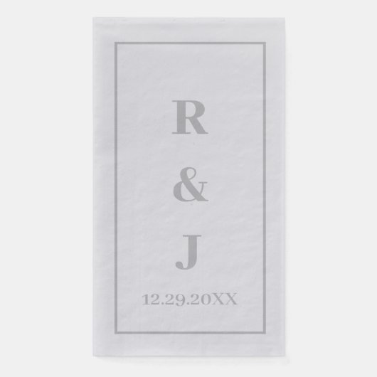 Serviette En Papier Initiales Monogramme Grises Nom de Couple Personna (Devant)