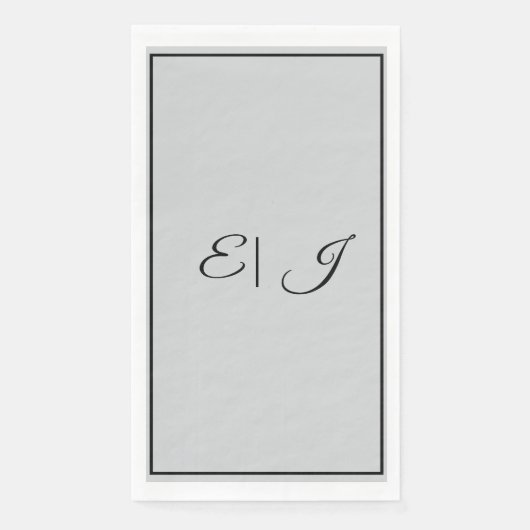 Serviette En Papier Initiales Monogramme Rétro Écriture Gris Argent Ma (Devant)