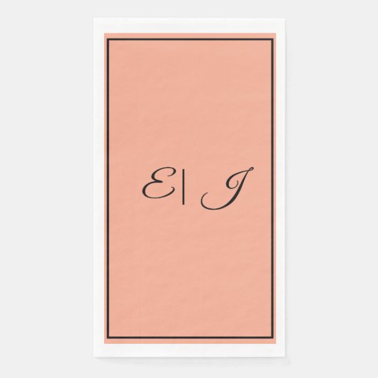 Serviette En Papier Initiales Monogramme Rétro Écriture Orange Mariage (Devant)