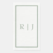 Serviette En Papier Initiales Monogramme vert Sage Blanc Simple Mariag (Devant)