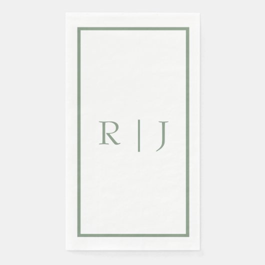 Serviette En Papier Initiales Monogramme vert Sage Blanc Simple Mariag (Devant)