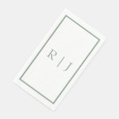 Serviette En Papier Initiales Monogramme vert Sage Blanc Simple Mariag (Coin)