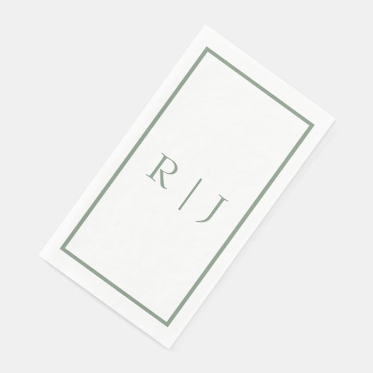 Serviette En Papier Initiales Monogramme vert Sage Blanc Simple Mariag (Coin)