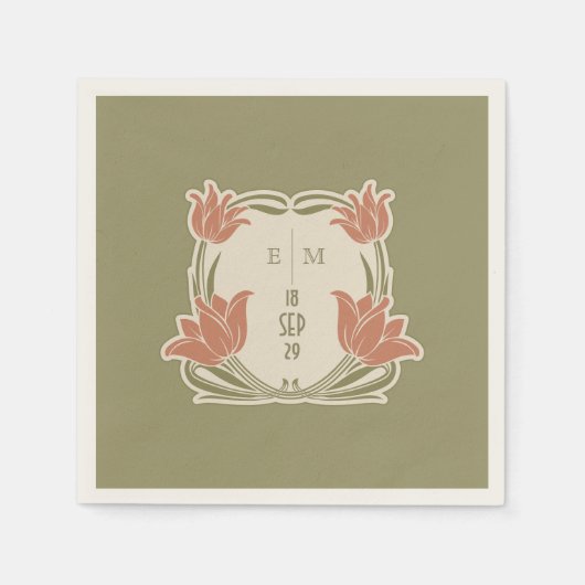 Serviette En Papier Initiales Monogrammes Art Nouveau Décor Table (Devant)