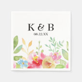 Serviette En Papier Initiales Monogrammes avec date et aquarelle (Devant)