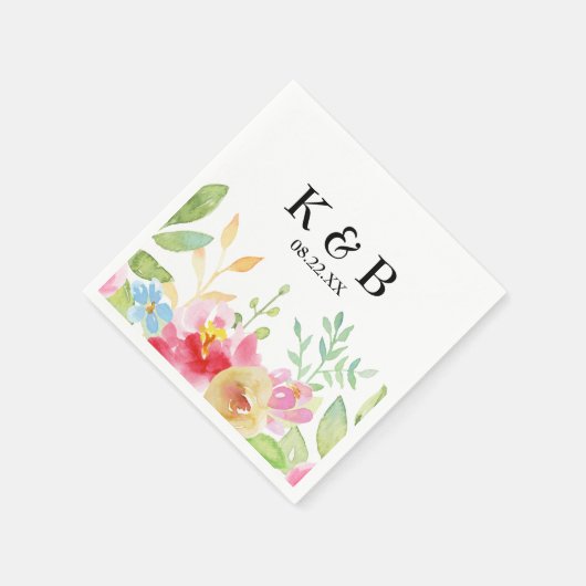 Serviette En Papier Initiales Monogrammes avec date et aquarelle (Coin)