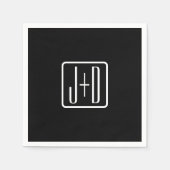 Serviette En Papier Initiales monogrammes modernes | Noir & Blanc (Devant)