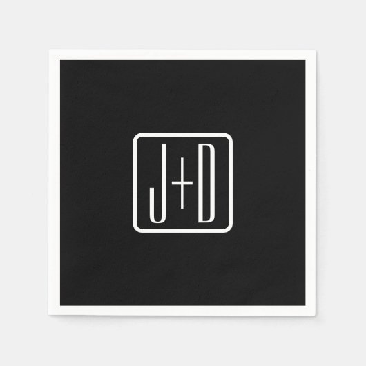 Serviette En Papier Initiales monogrammes modernes | Noir & Blanc (Devant)