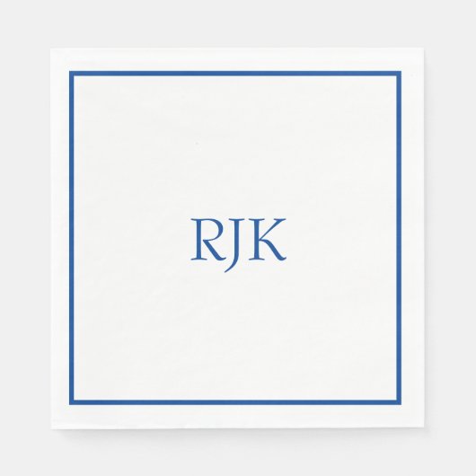 Serviette En Papier Initiales Monogrammes Nom personnalisé Blue Elegan (Devant)