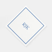 Serviette En Papier Initiales Monogrammes Nom personnalisé Blue Elegan (Coin)