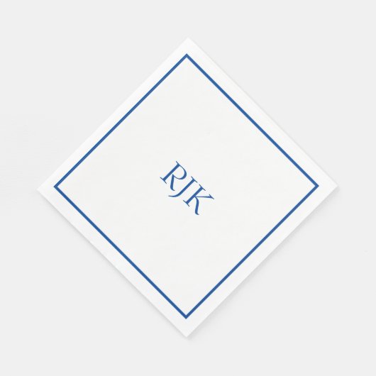 Serviette En Papier Initiales Monogrammes Nom personnalisé Blue Elegan (Coin)